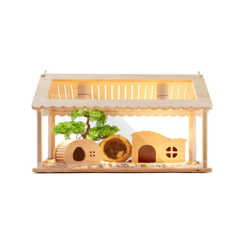 LURIVA transparent hamster cage with wooden frame and clear acrylic panels