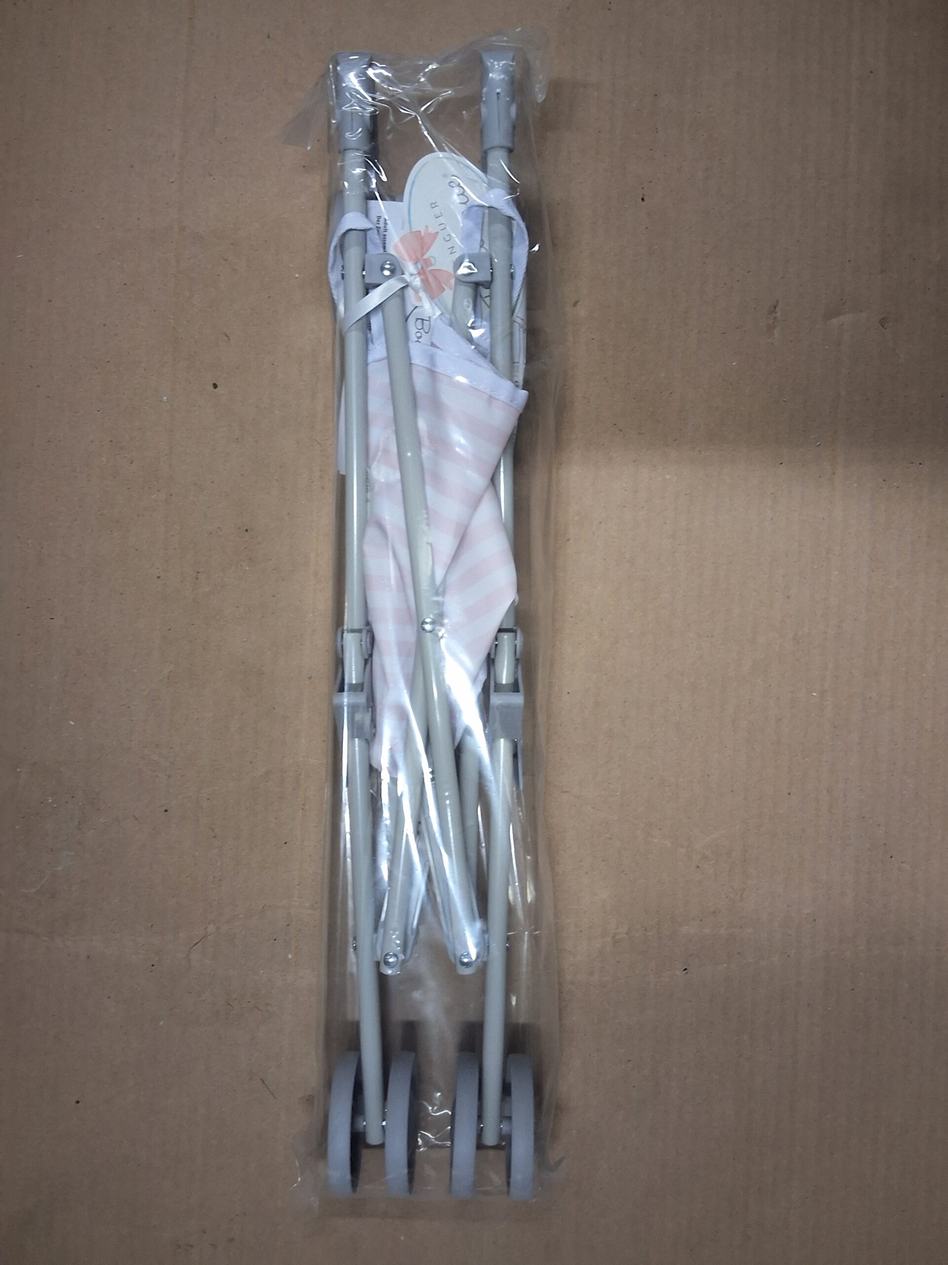 Jc umbrella baby doll stroller in pink and white striped seat