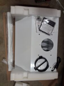 ONEX kitchen range hood fan in white with stainless steel finish