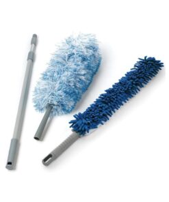 O-Cedar dual action microfiber duster in white and grey with telescopic handle