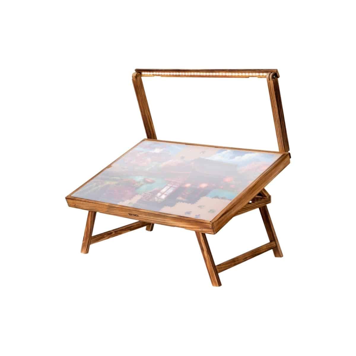 Puzzle Table - Tektalk with Adjustable Light Tektalk puzzle table with adjustable LED light and folding legs in natural wood