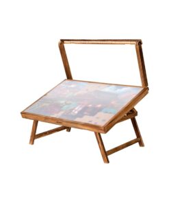 Tektalk puzzle table with adjustable LED light and folding legs in natural wood