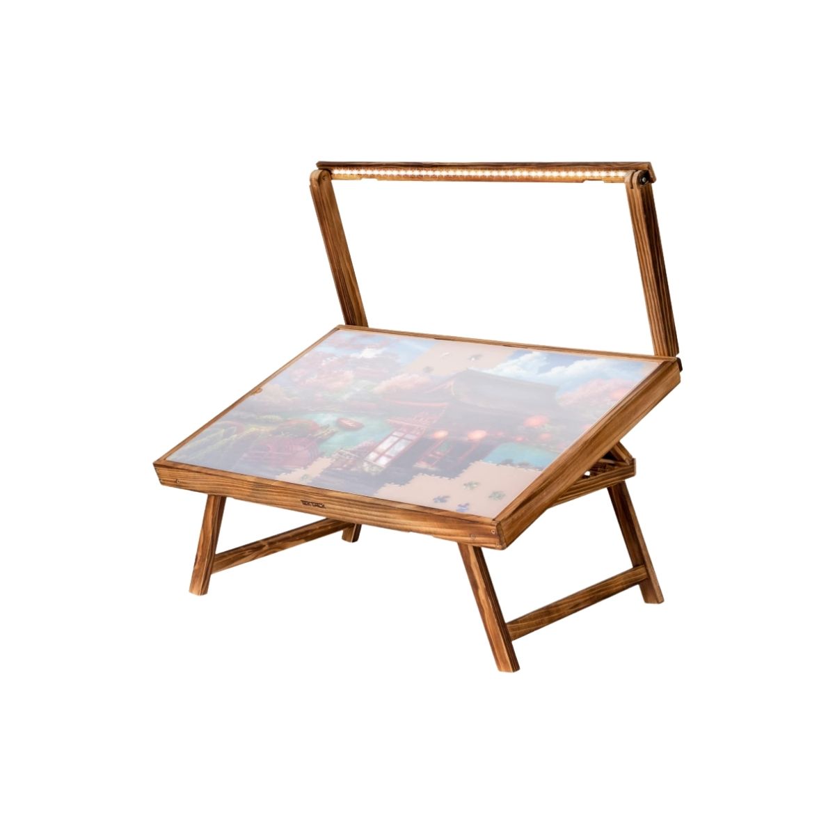 Puzzle Table - Tektalk with Adjustable Light Tektalk puzzle table with adjustable LED light and folding legs in natural wood