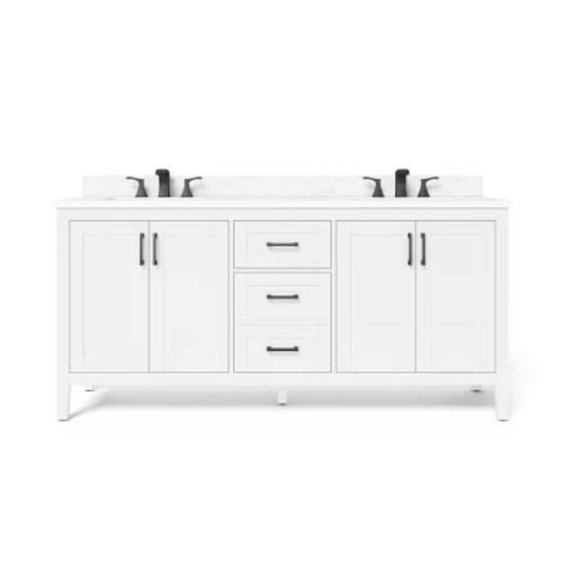 Home bathroom vanity in white with engineered stone top