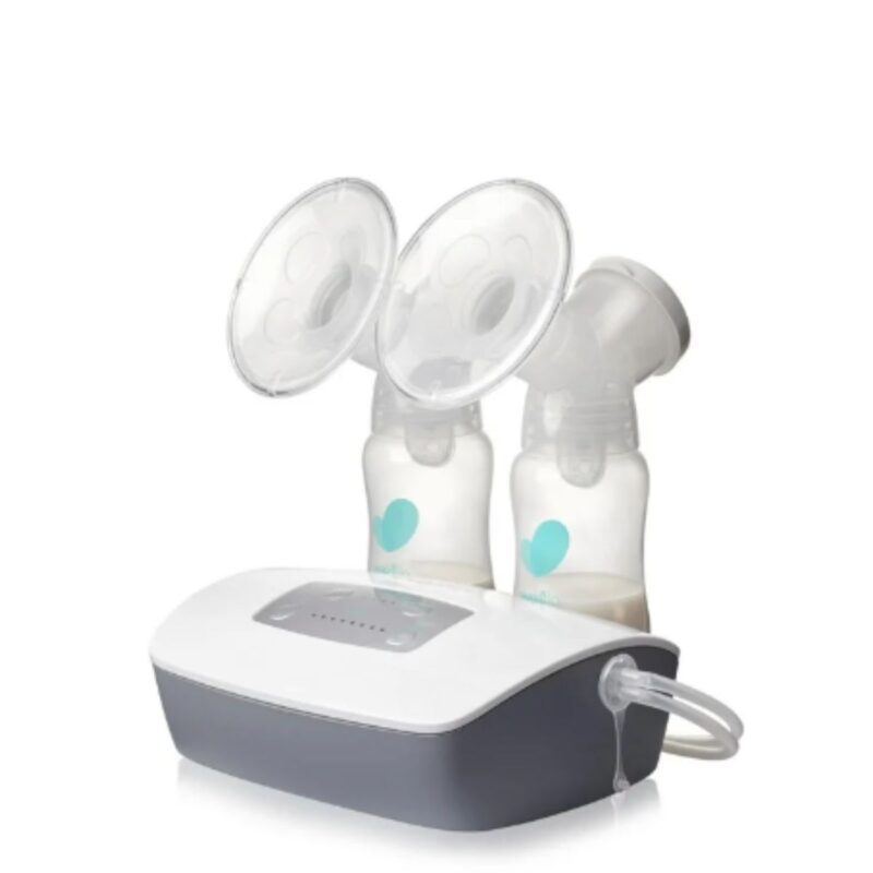 Evenflo double electric breast pump in white and blue design