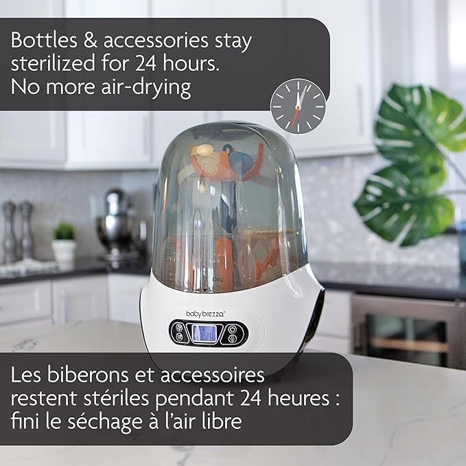 Baby bottle sterilizer dryer in sleek white finish