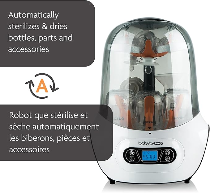 Baby bottle sterilizer dryer in sleek white finish