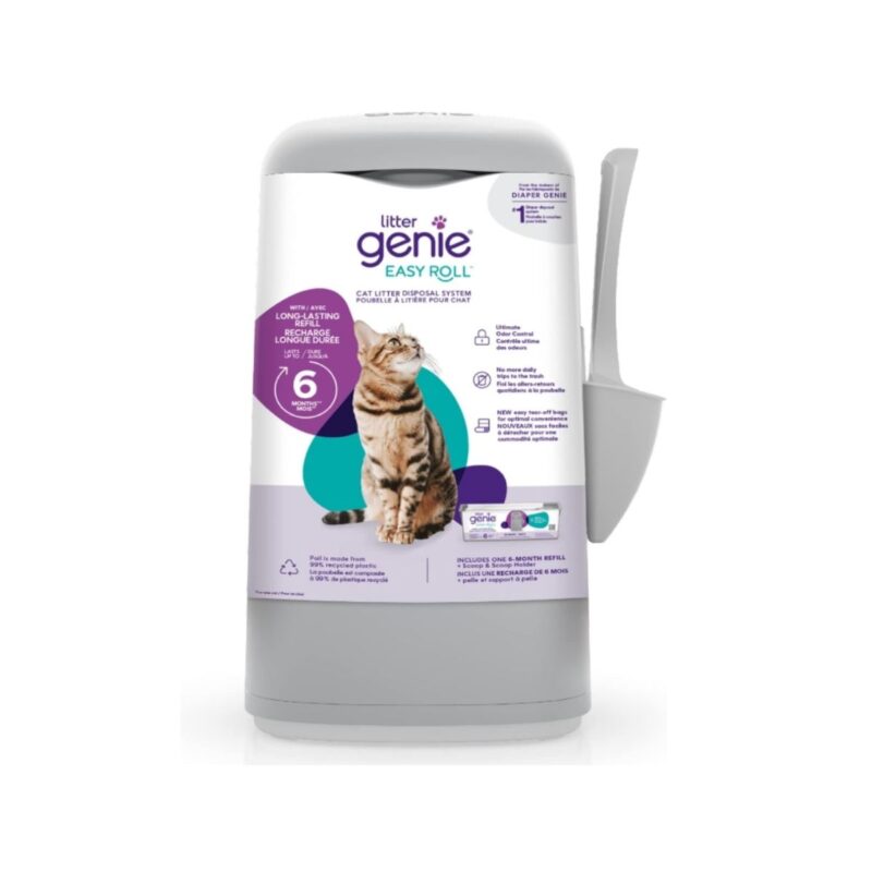 Litter cat litter pail in white with easy roll refill system