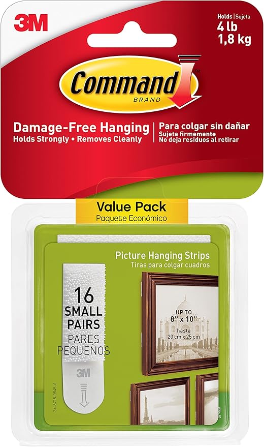 Command picture hanging strips in white for damage-free decorating
