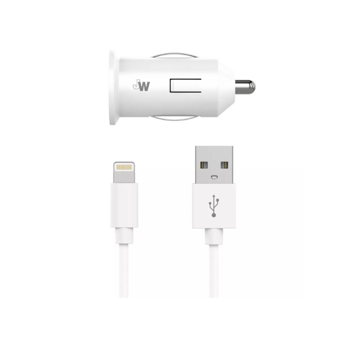 USB A Car Charger - Just White Just usb a car charger in white with 4ft lightning cable