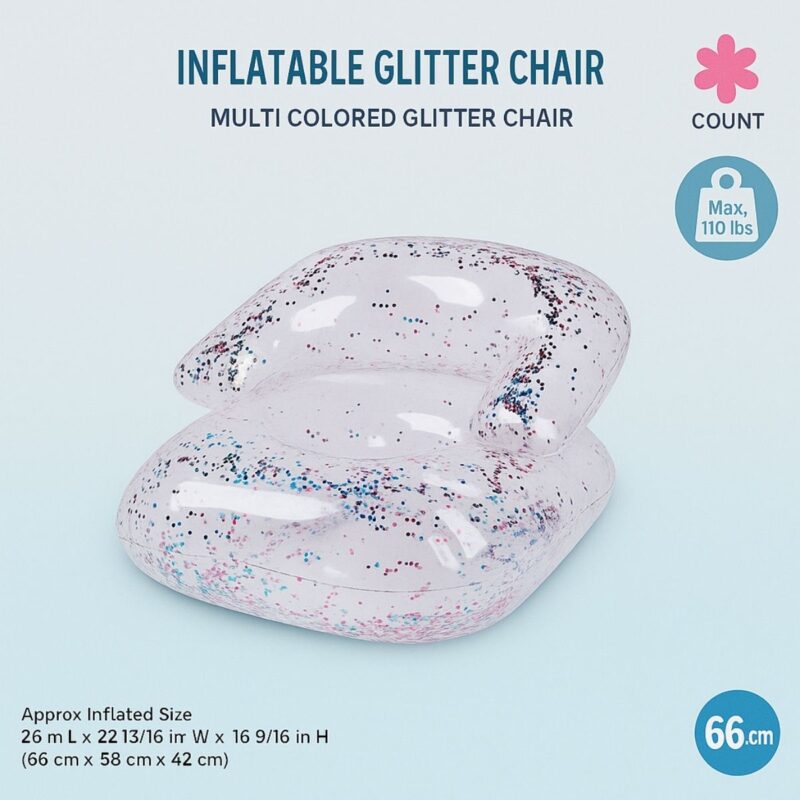 Inflatable inflatable glitter chair in multicolored glitter finish