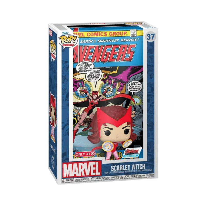 Pop comic covers scarlet witch collectible figure vibrant design