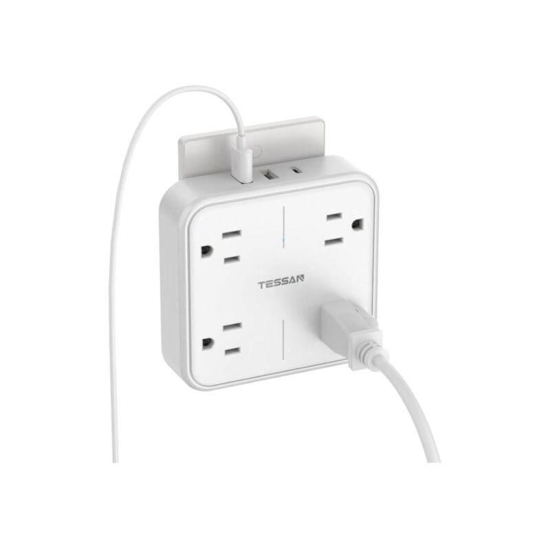 Surge surge protector wall outlet in white with multiple USB and AC ports