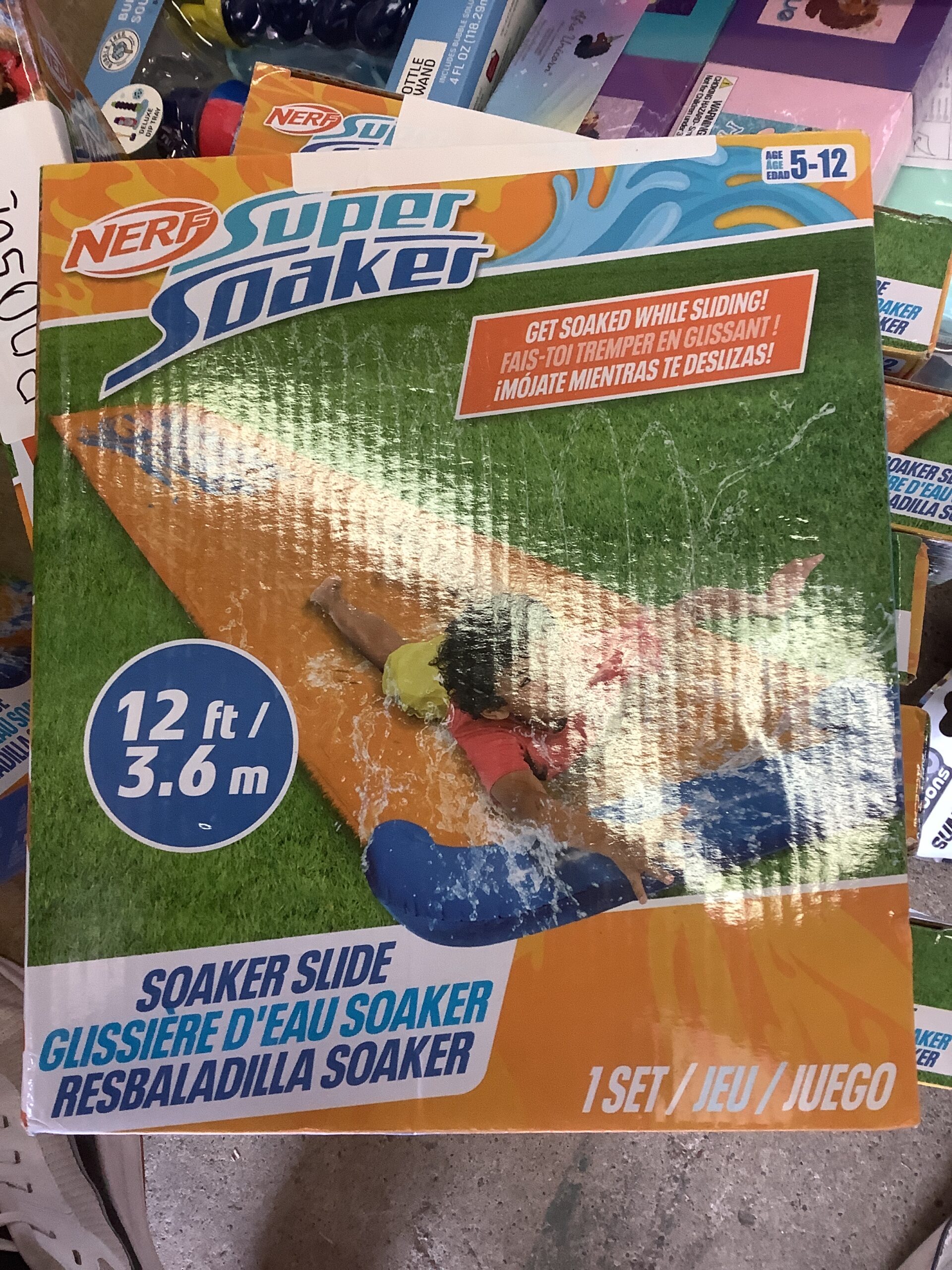 Nerf kids water slide in vibrant yellow and blue colours