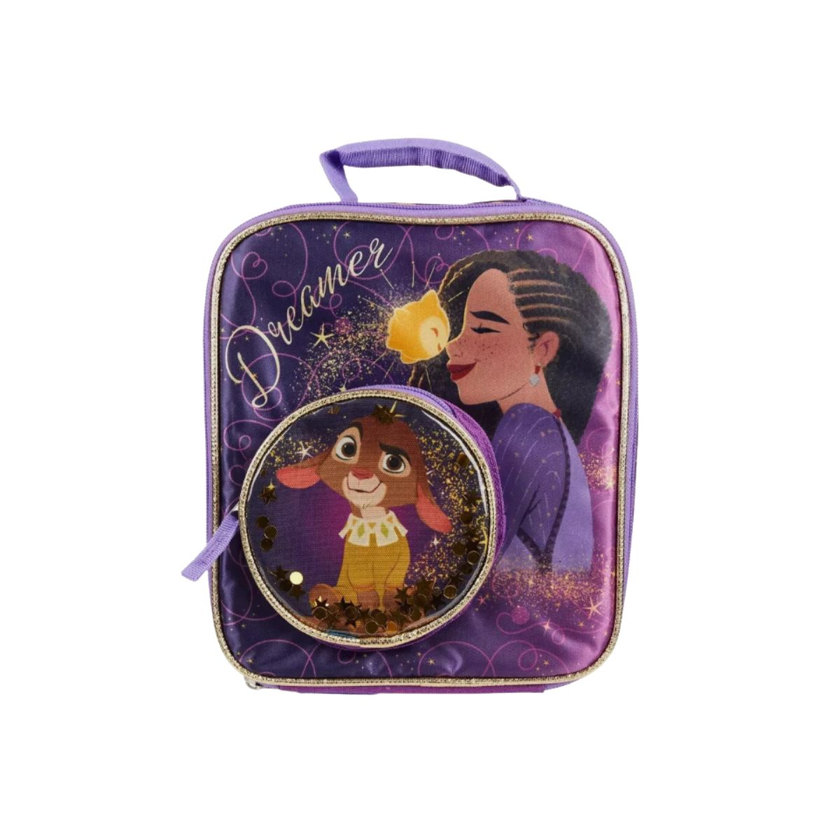 Kids Lunch Box - Disney Purple Gold Disney kids lunch box in purple and gold with princess pattern
