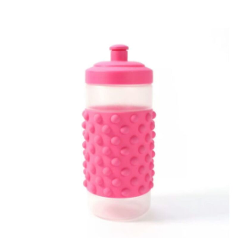 20Oz sensory water bottle in pink with glitter and floating objects