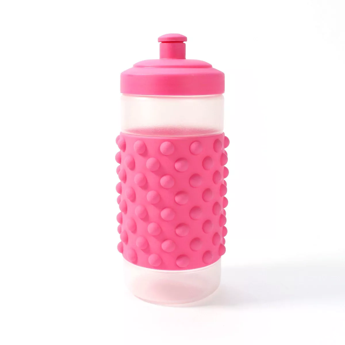 20Oz sensory water bottle in pink with glitter and floating objects