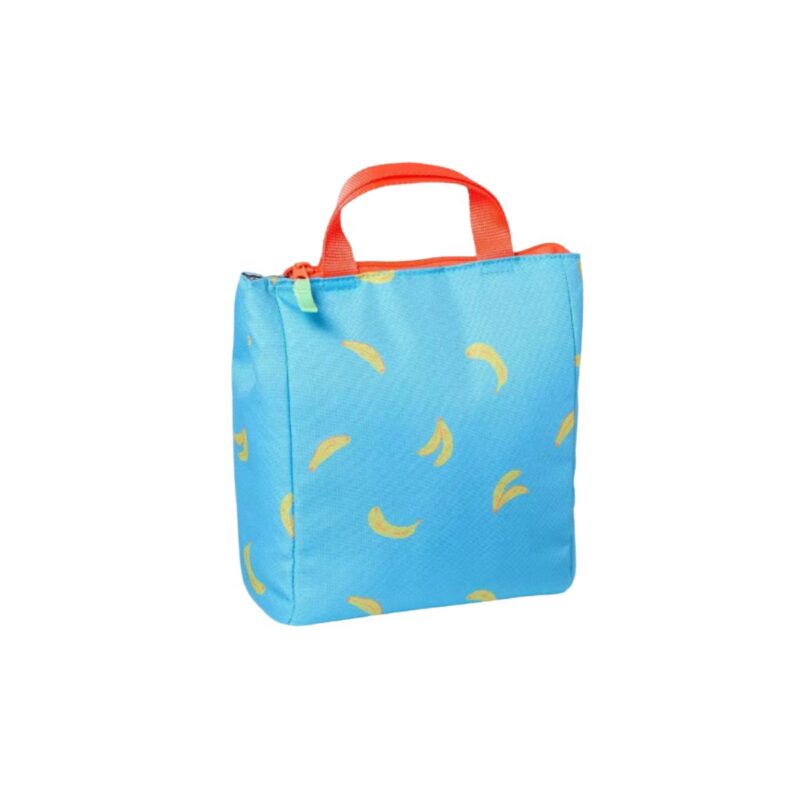 Cat kids lunch bag in banana blue with cute character design