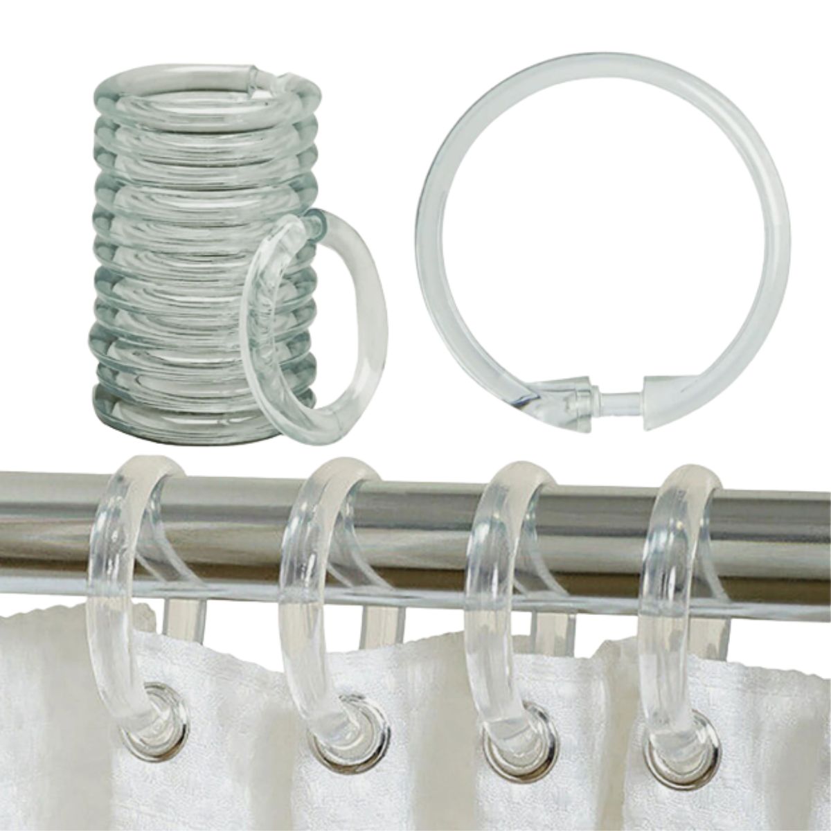 Shower Curtain Rings - ATB Clear Plastic ATB shower curtain rings in clear plastic for bathroom hooks