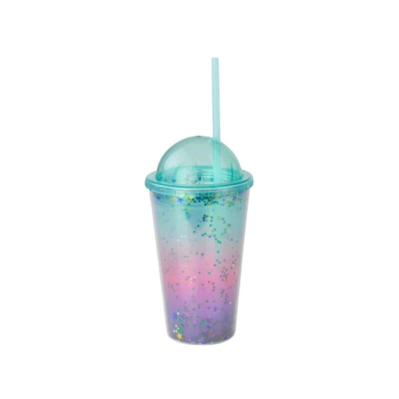 Unbranded tumbler with straw in gradient glitter star design