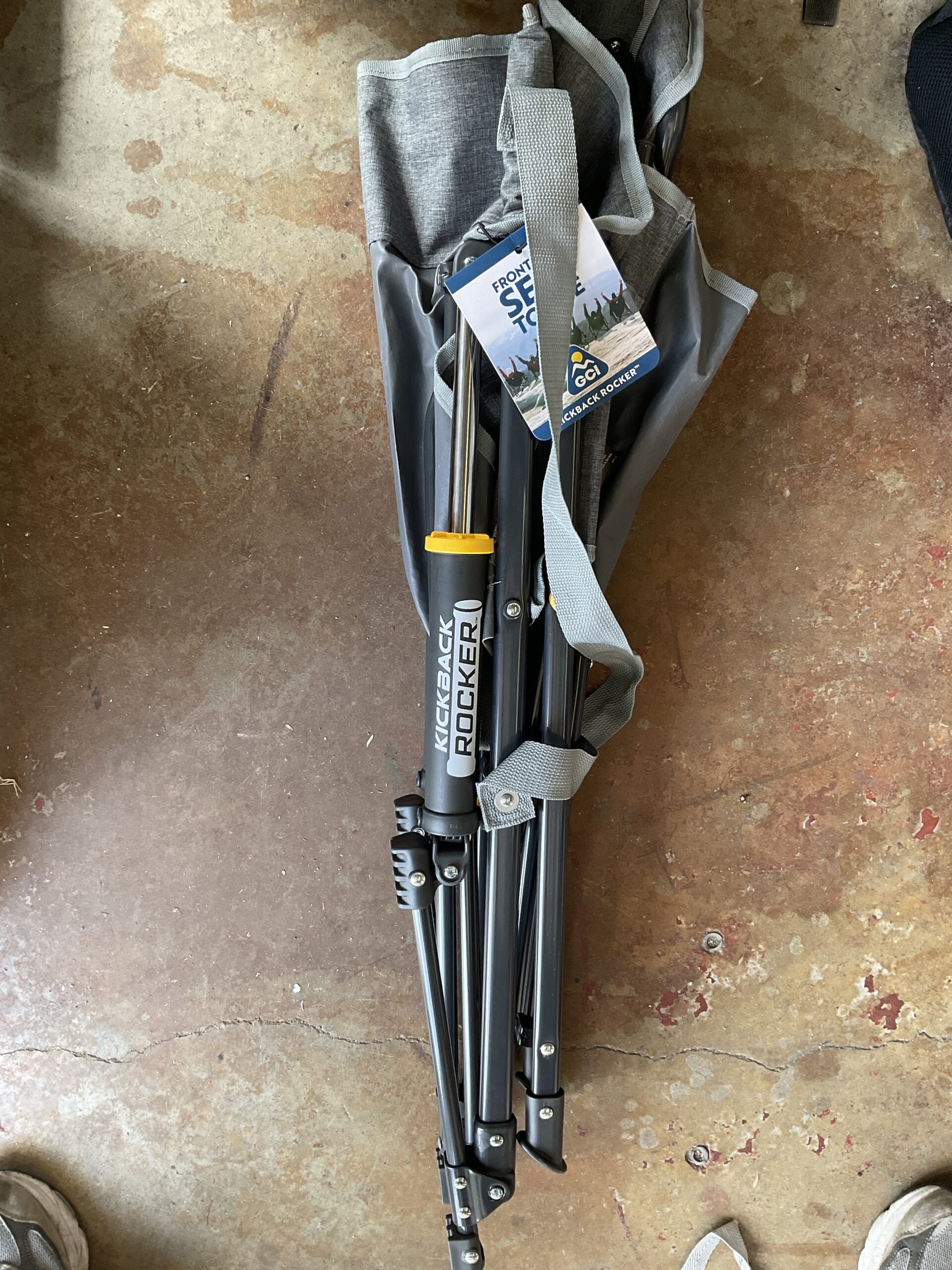 GCI Outdoor portable rocking chair in black mesh with carry strap