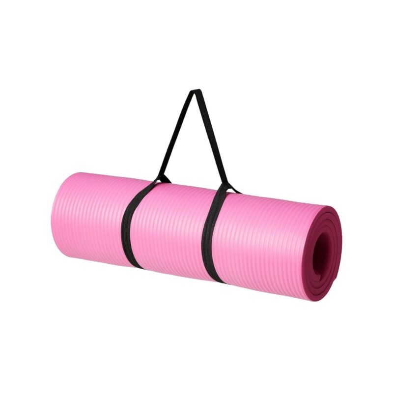 Amazon Basics extra thick exercise yoga mat in pink with carrying strap