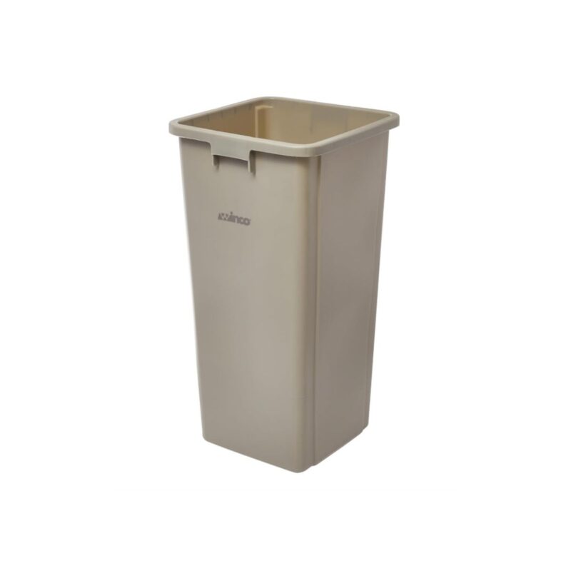 Winco square plastic trash can in beige for commercial use