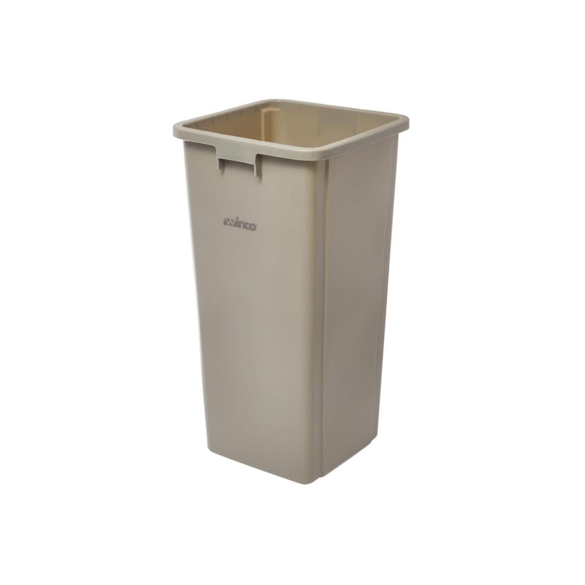 Square Plastic Trash Can - Winco 23 Gallon Beige Winco square plastic trash can in beige for commercial use