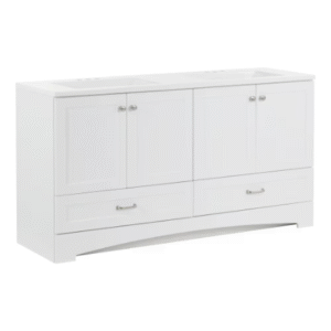 Glacier Bay bathroom vanity in white with cultured marble countertop