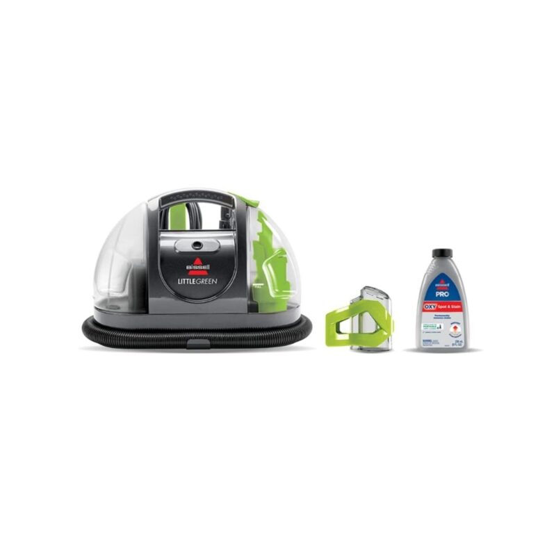 Bissell portable carpet cleaner in green and black compact design