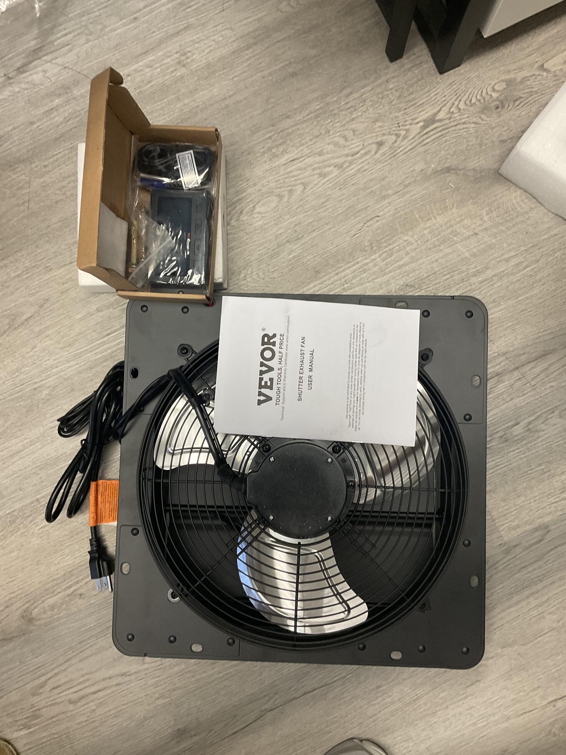 Vevor shutter exhaust fan in durable metal frame with temperature humidity controller