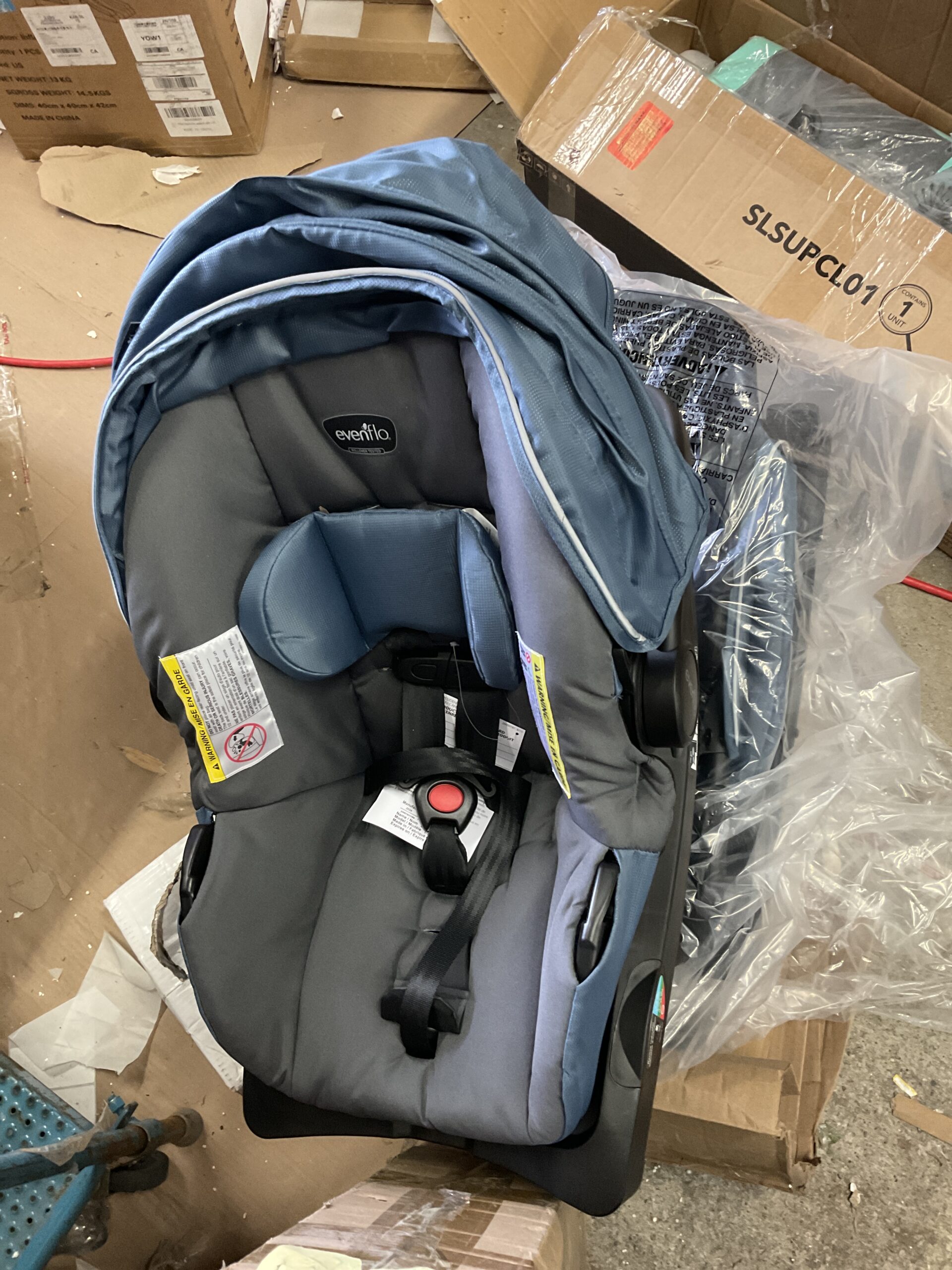 Evenflo stroll and jog travel system in skyline blue with large pneumatic tires