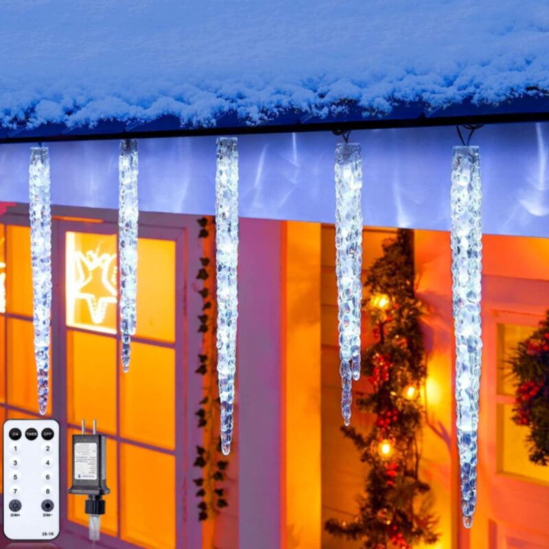 Brightown icicle lights outdoor in cool white with remote control