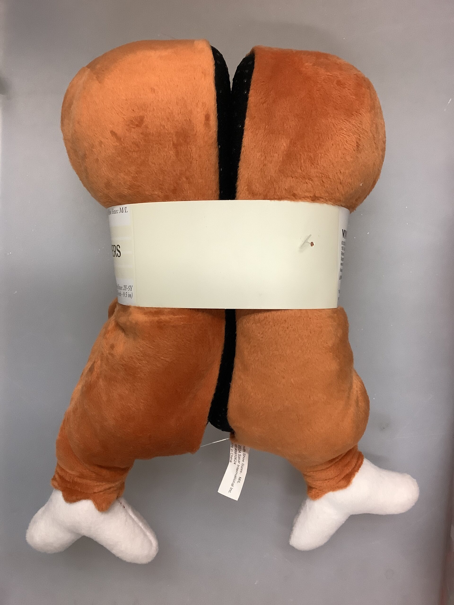 Novelty turkey leg slippers in adult size M/L with brown and white colors