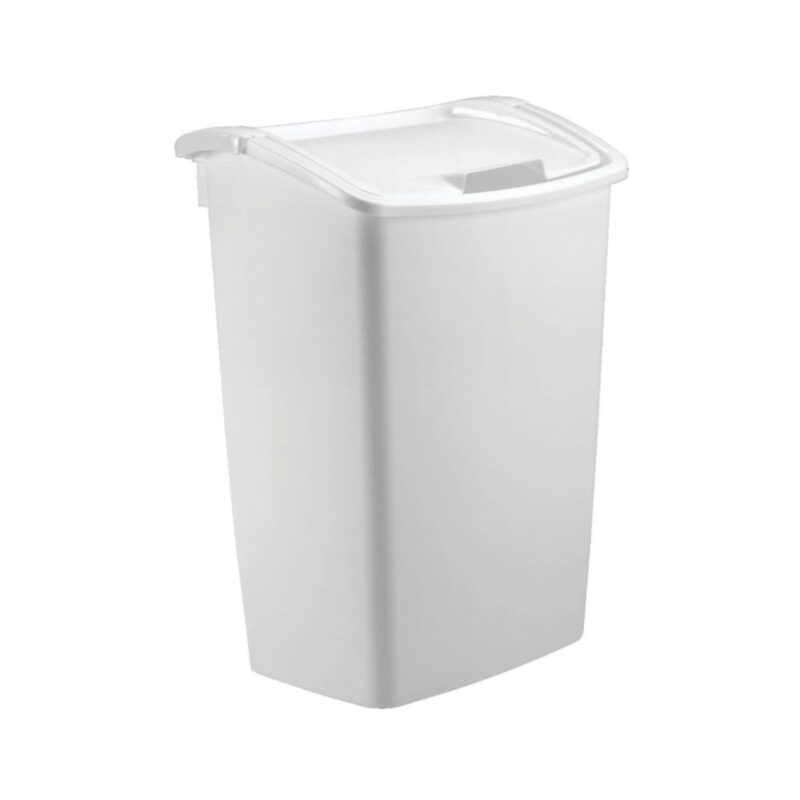 Rubbermaid spring top wastebasket in white for home use