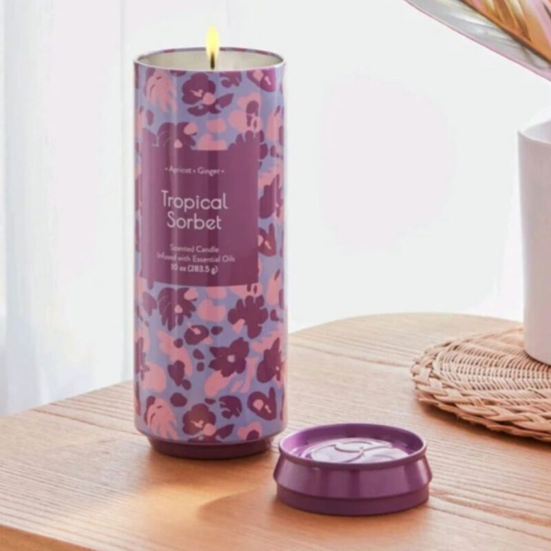 Opal House tropical sorbet scented candle in vibrant tropical setting
