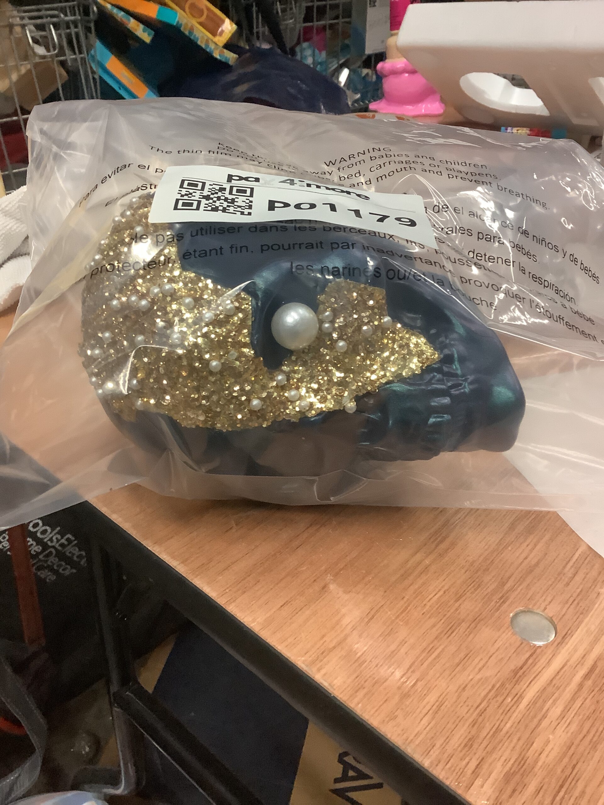 Target halloween decorative skull in blue and gold finish