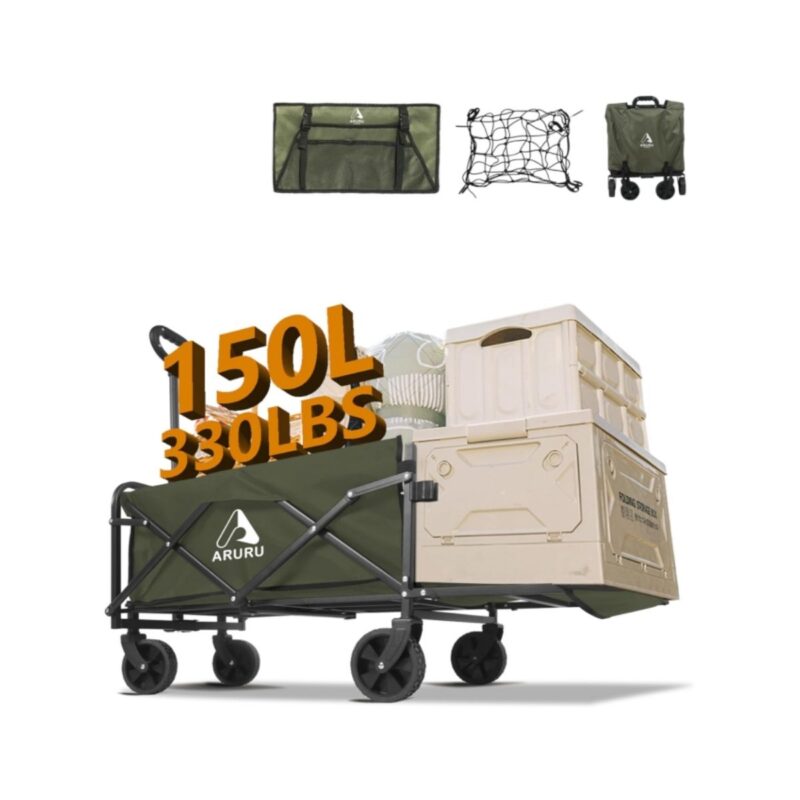 Aruru collapsible wagon in black with all-terrain wheels