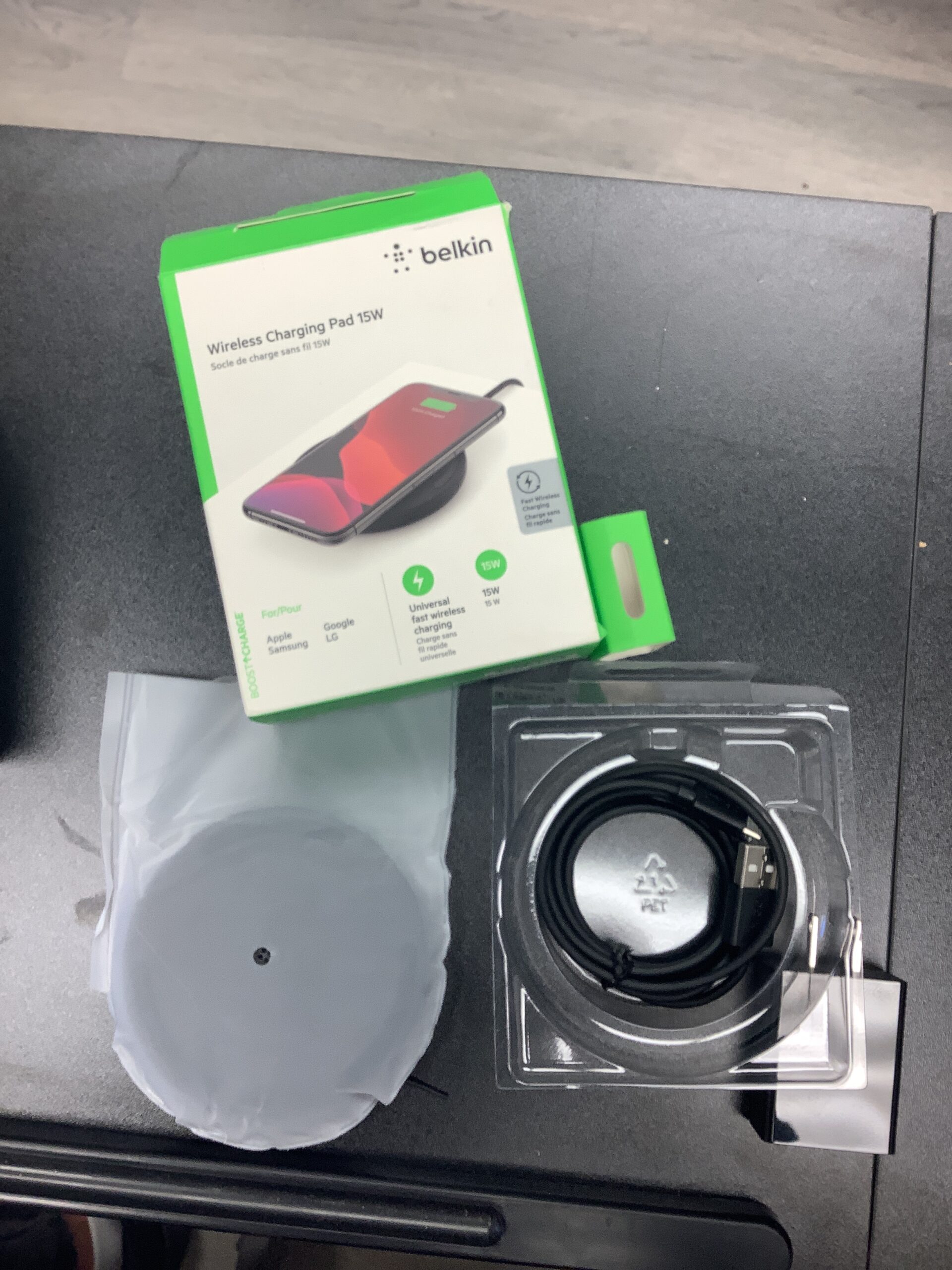 Belkin fast wireless charger pad in sleek black design