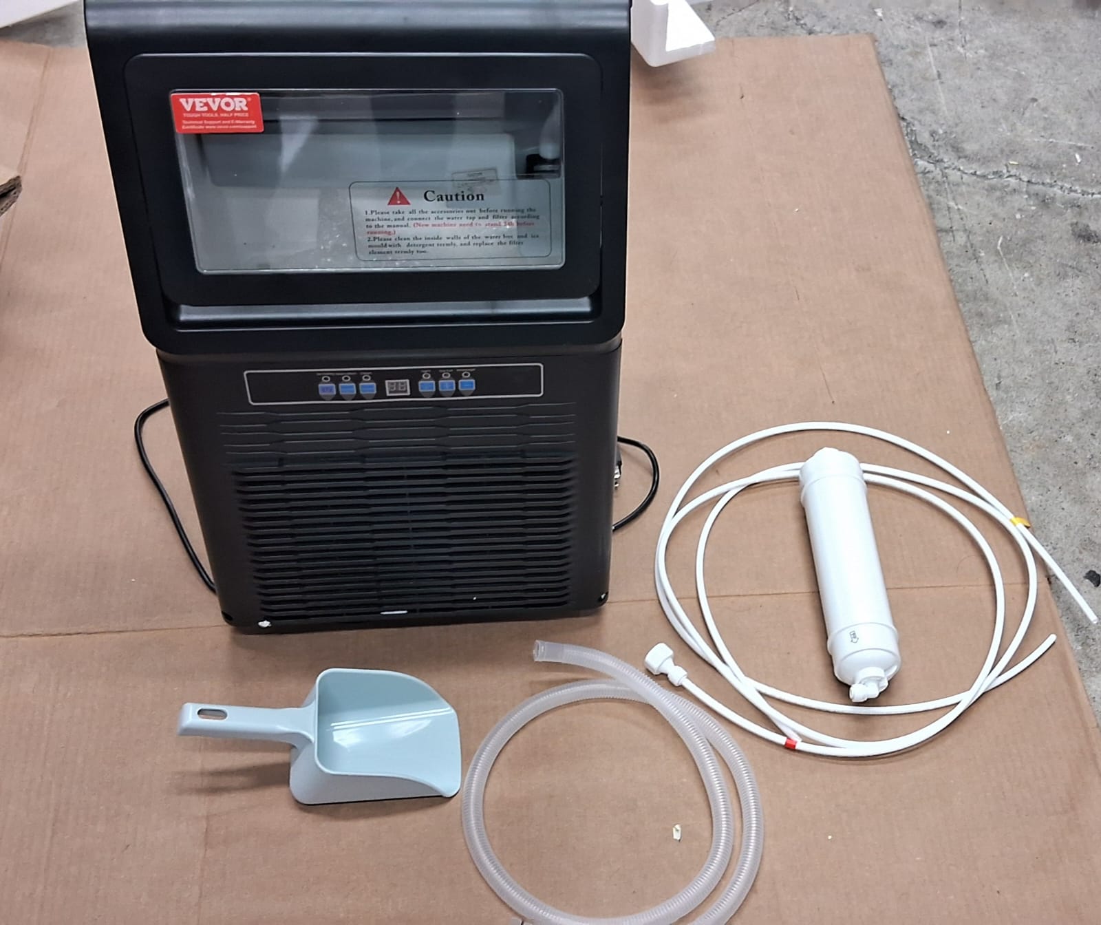 Vevor commercial ice maker in stainless steel freestanding cabinet