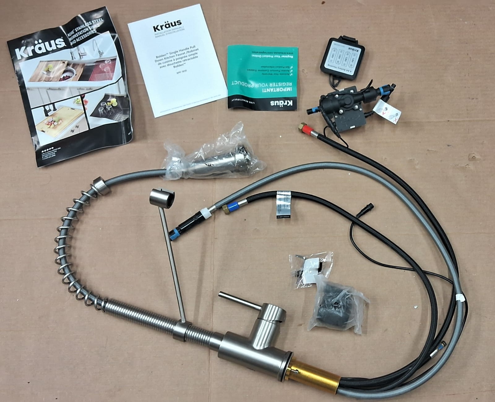 Kraus commercial pull down faucet in spot-free stainless steel finish