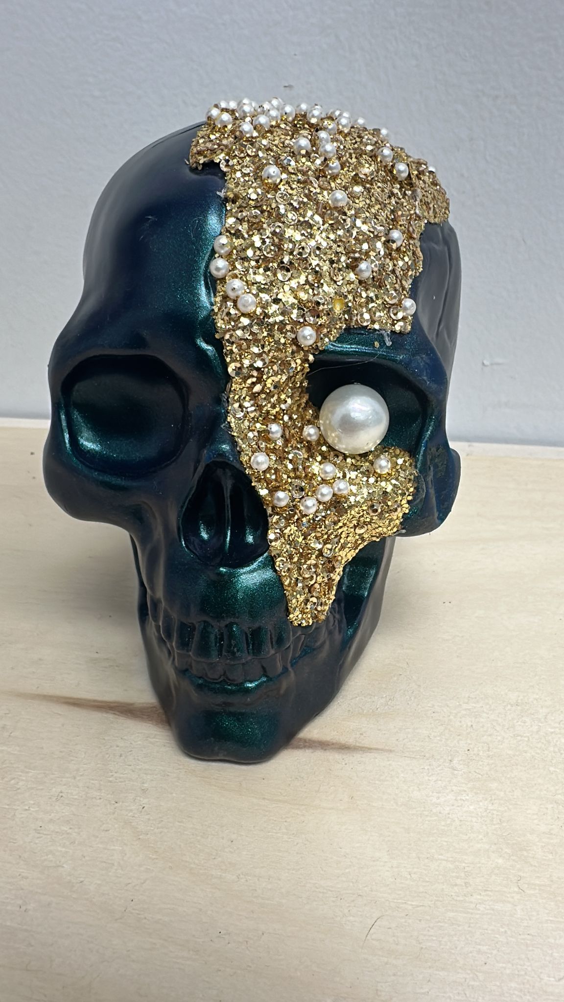 Target halloween decorative skull in blue and gold finish