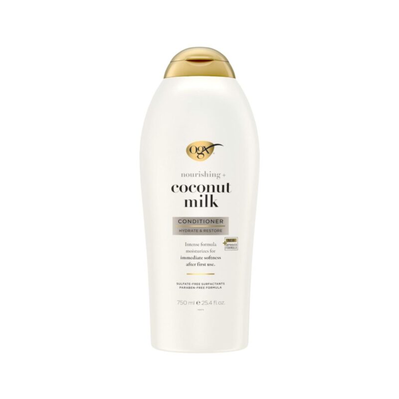 OGX nourishing conditioner in coconut milk formula bottle
