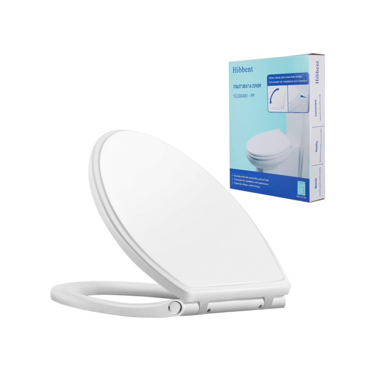 Elongated Toilet Seat - Hibbent Quick Release Hibbent elongated toilet seat with quick release and stable hinge in off-white