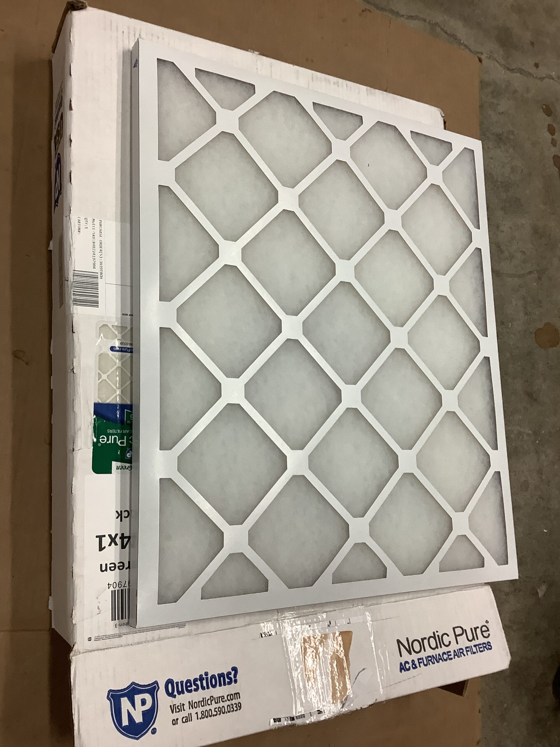 Nordic ac furnace air filters in green polyester with frame