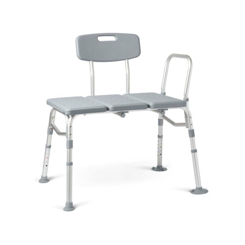 Medline gray transfer bench with back for safe bathing and support