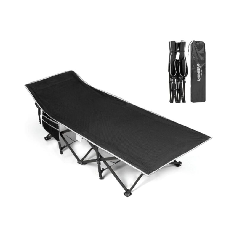 Overmont portable folding camping cot in black for outdoor and indoor use