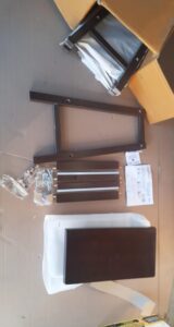 Basics solid wood saddle-seat kitchen stool with walnut finish