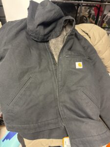 Carhartt Mens Relaxed Fit Sherpa-Lined Jacket in black, perfect for work or casual wear