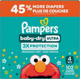 Pampers Baby Dry Ultra Diapers Size 4 pack with 102 count disposable diapers